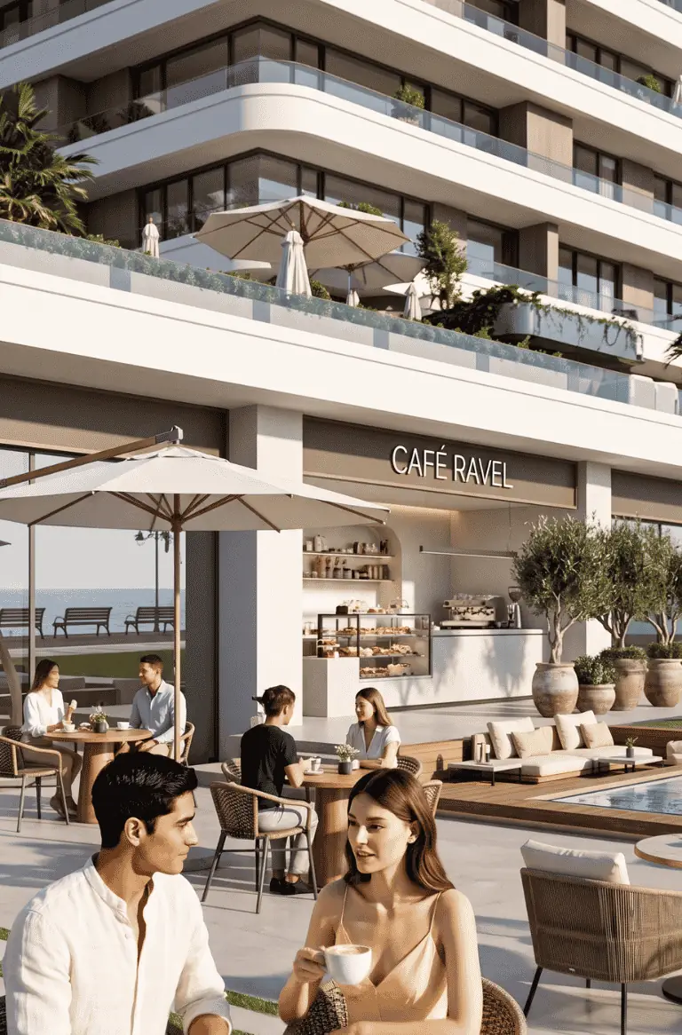 Rizmir Cadde kafe alanları — havuz kenarı teras oturma alanı