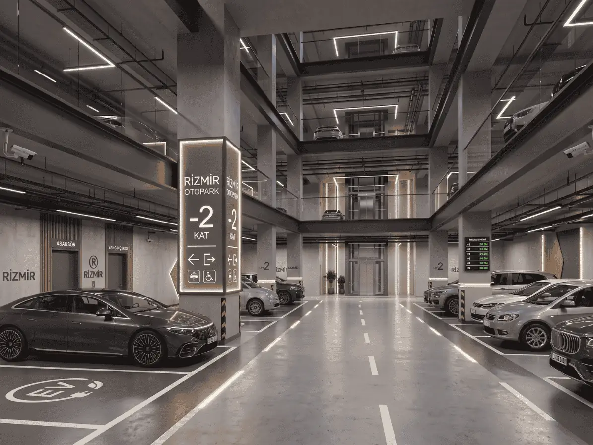 Rizmir Cadde kapalı otopark iç görünümü